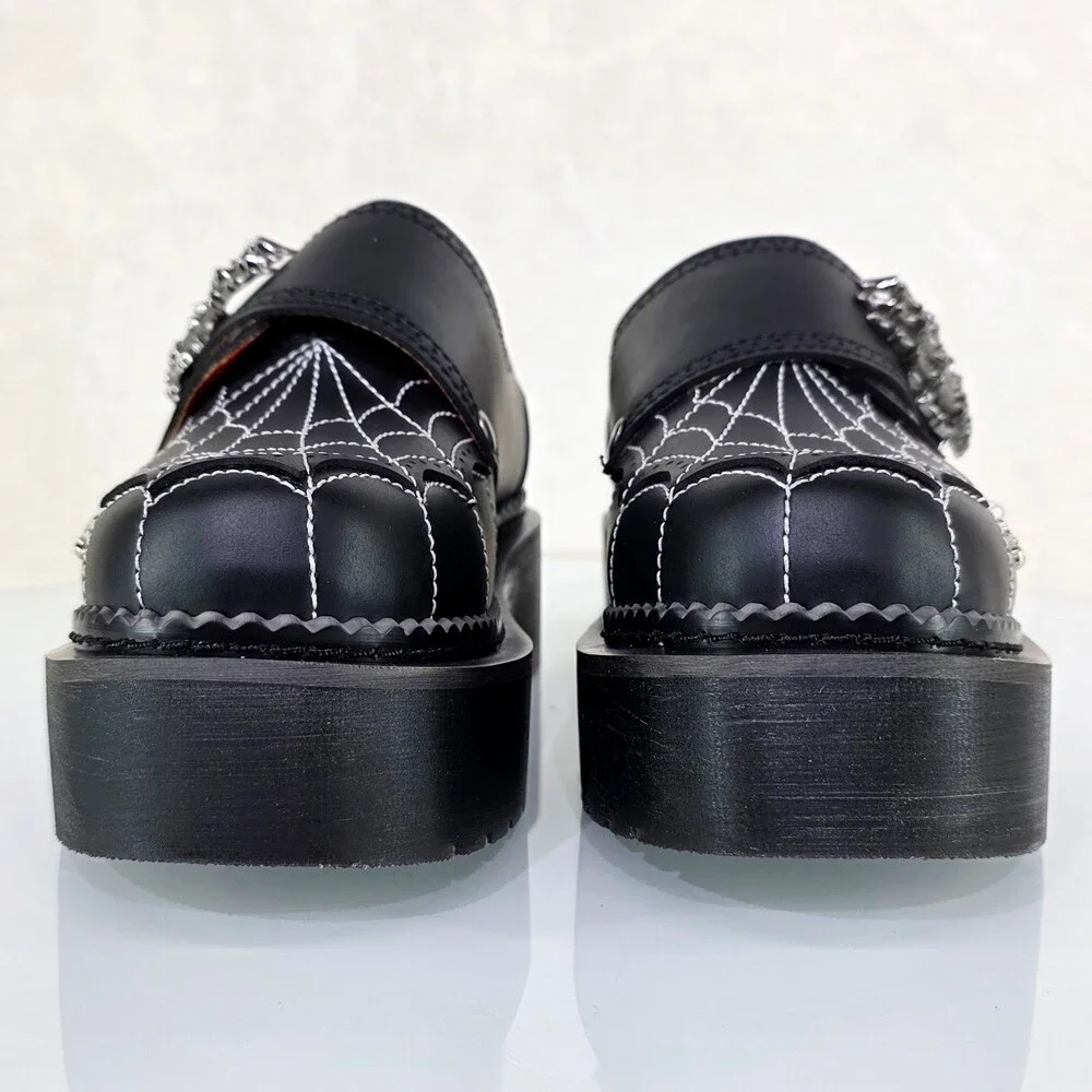 NIB Rebel Goth Punk Oxford Shoes Spider Charms Web Stitching Cryptic Hand Buckle - Picture 12 of 14